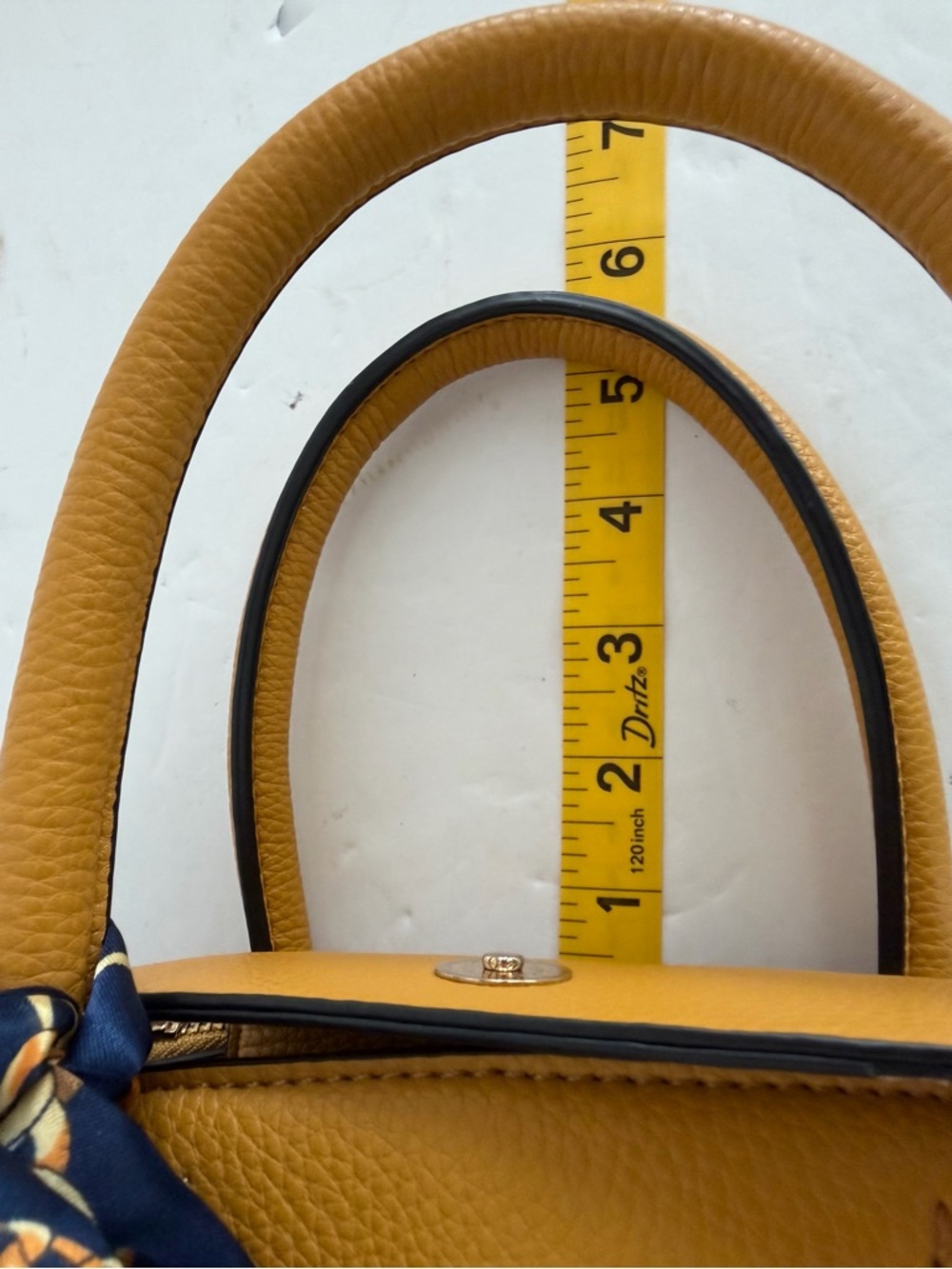 Aldo Mustard Yellow Pebbled Leather Satchel with Scarf Accent - Picture 6 of 10
